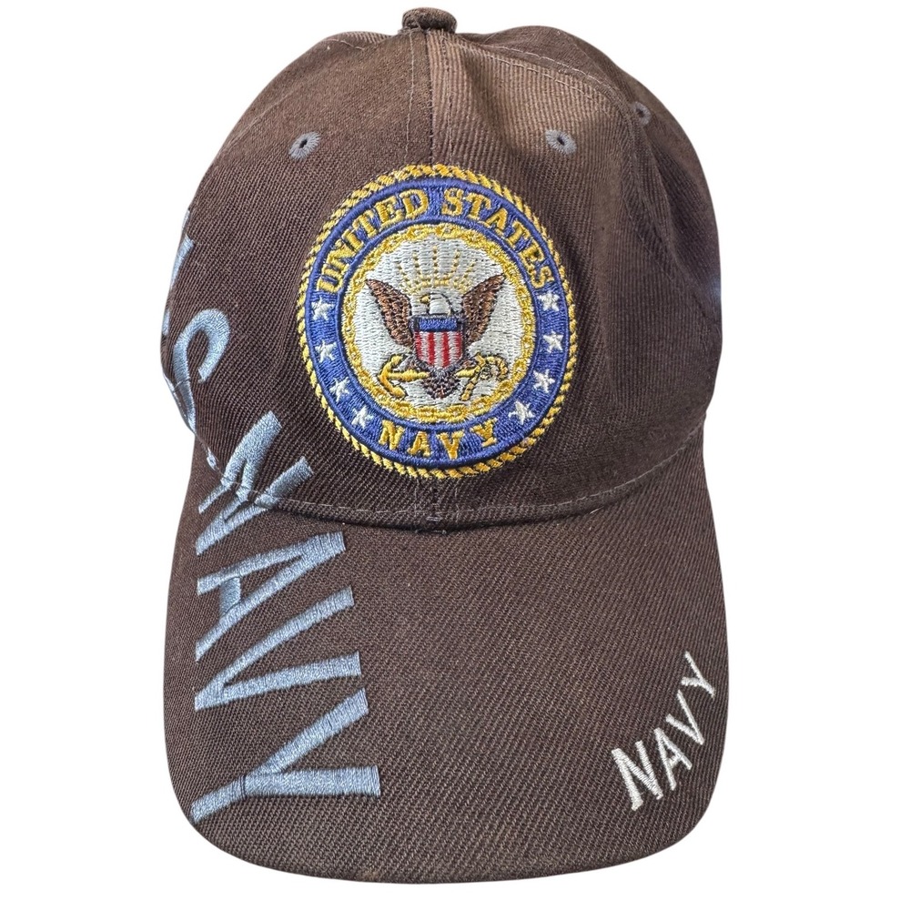 U.S. Warriors Mens Navy Hat OSFM Brown Acrylic Solid Adjustable Military Veteran